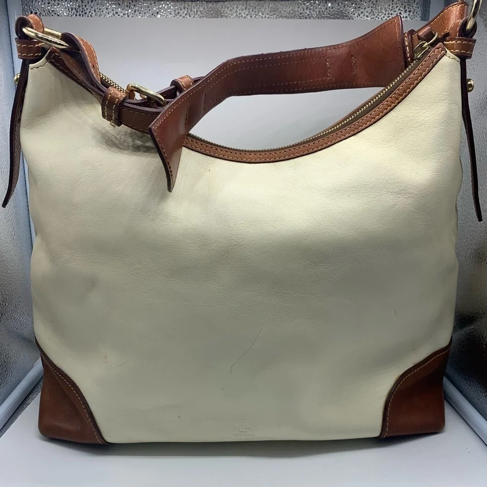 DOONEY And BOURKE genuine florentine vacchetta white leather satchel bag - Picture 9 of 16